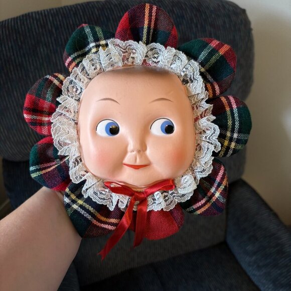vintage doll face hanging decor kitchy christmas creepy dolly baby flat face - Picture 2 of 8